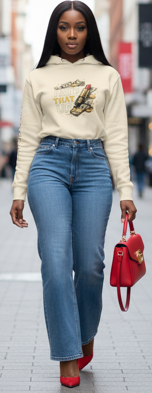 MotherMindset I Ate That Up Motivational Hoodie in caramel with front and back design, unisex cotton heritage pullover sweatshirt.