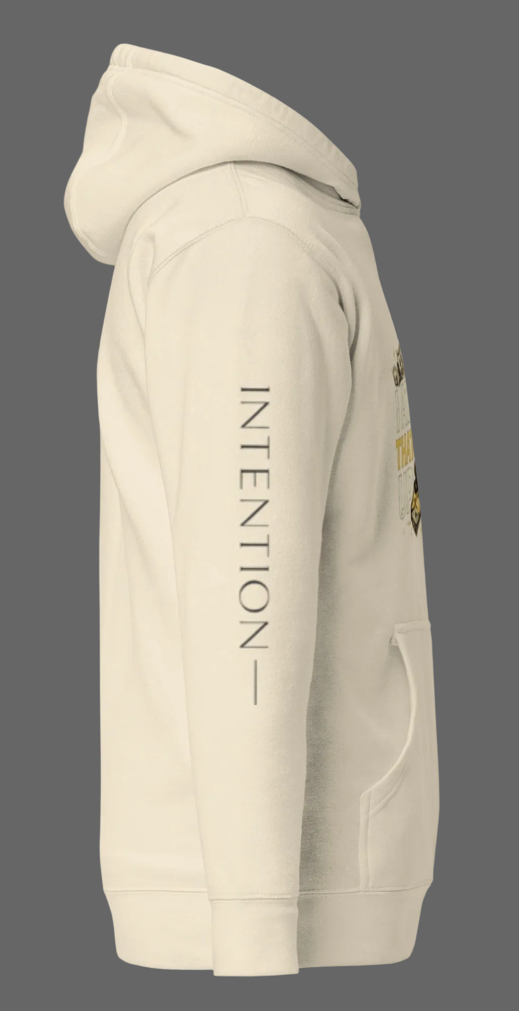 MotherMindset caramel victory hoodie with front and back "I Ate That Up" motivational design, unisex cotton sweatshirt.