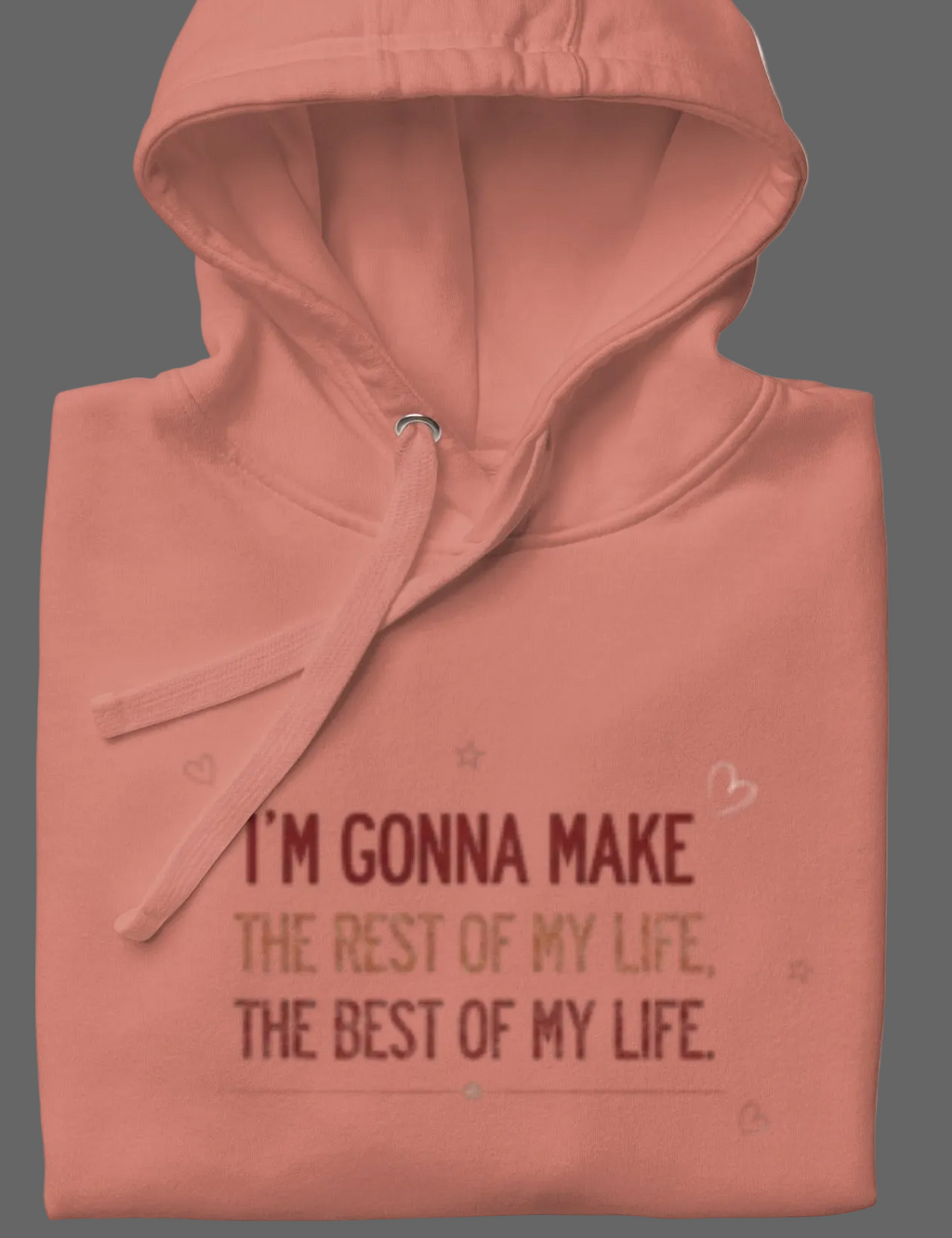 MotherMindset motivational hoodie in dark peach with front and back design, unisex cotton sweatshirt with inspiring message.